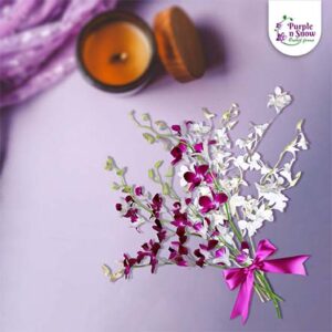 Set of 8 Orchids – 4 Purple and 4 White