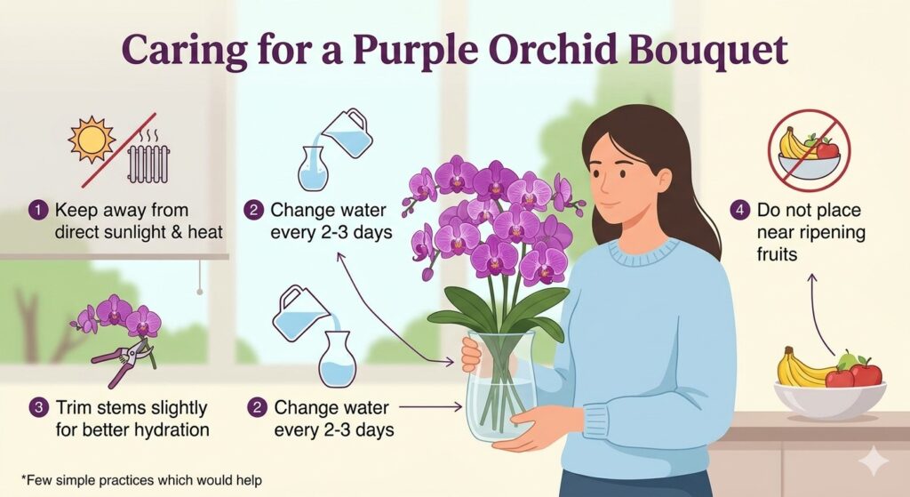 purple orchids bouquet