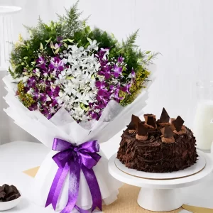 Elegant Orchid Bouquet Small with Cake