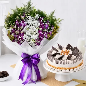 Elegant Orchid Bouquet Large with Cake