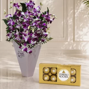 Orchid Charm in a Pot – Regal Purple with Chocolate