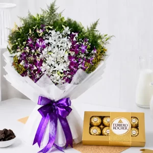 Elegant Orchid Bouquet Small with Chocolate